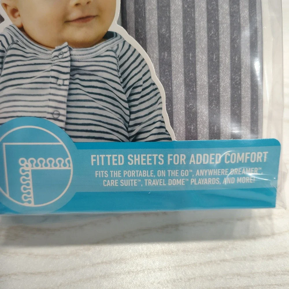 NEW Graco Pack‎ N Play Playard Fitted Sheets 2 Pack Stripes Gray Neutral 39